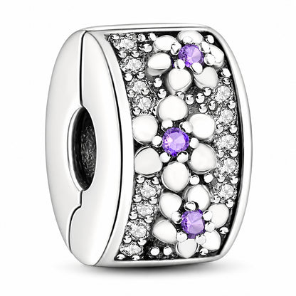 Sparkling Flower Clip Charm Sterling Silver Charm Hallmarked S925 for Charm Bracelet and Necklace