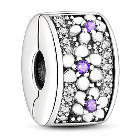 Sparkling Flower Clip Charm Sterling Silver Charm Hallmarked S925 for Charm Bracelet and Necklace