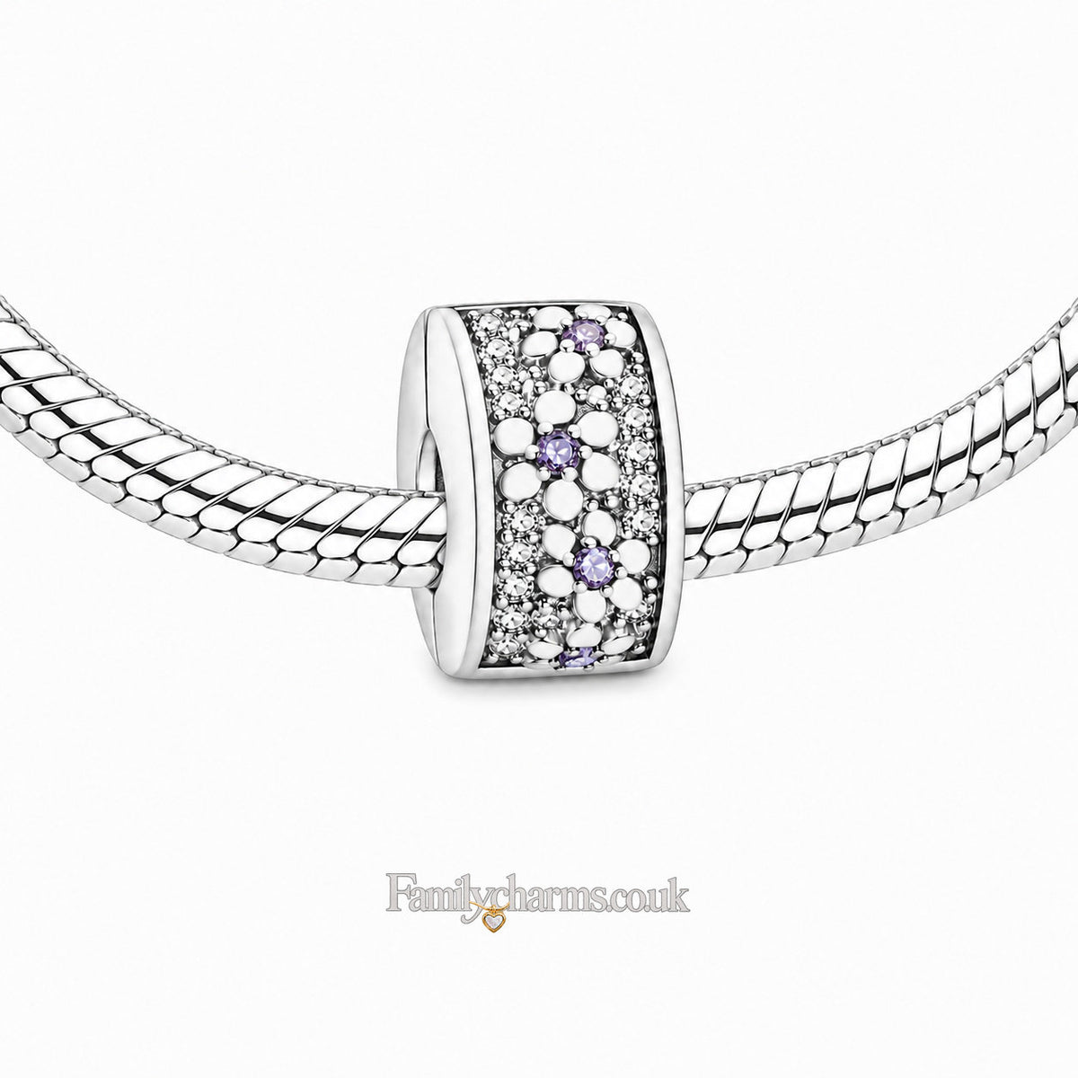 Sparkling Flower Clip Charm Sterling Silver Charm Hallmarked S925 for Charm Bracelet and Necklace