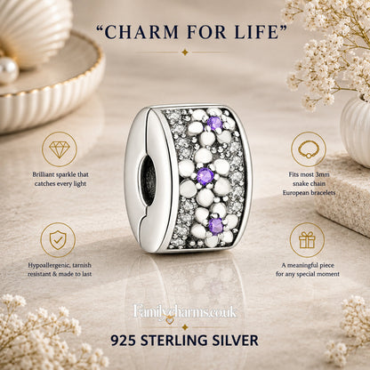 Sparkling Flower Clip Charm Sterling Silver Charm Hallmarked S925 for Charm Bracelet and Necklace