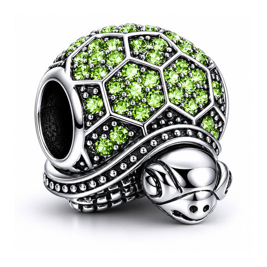 Sparkling Green Turtle Sterling Silver Charm Hallmarked S925 for Charm Bracelet and Necklace