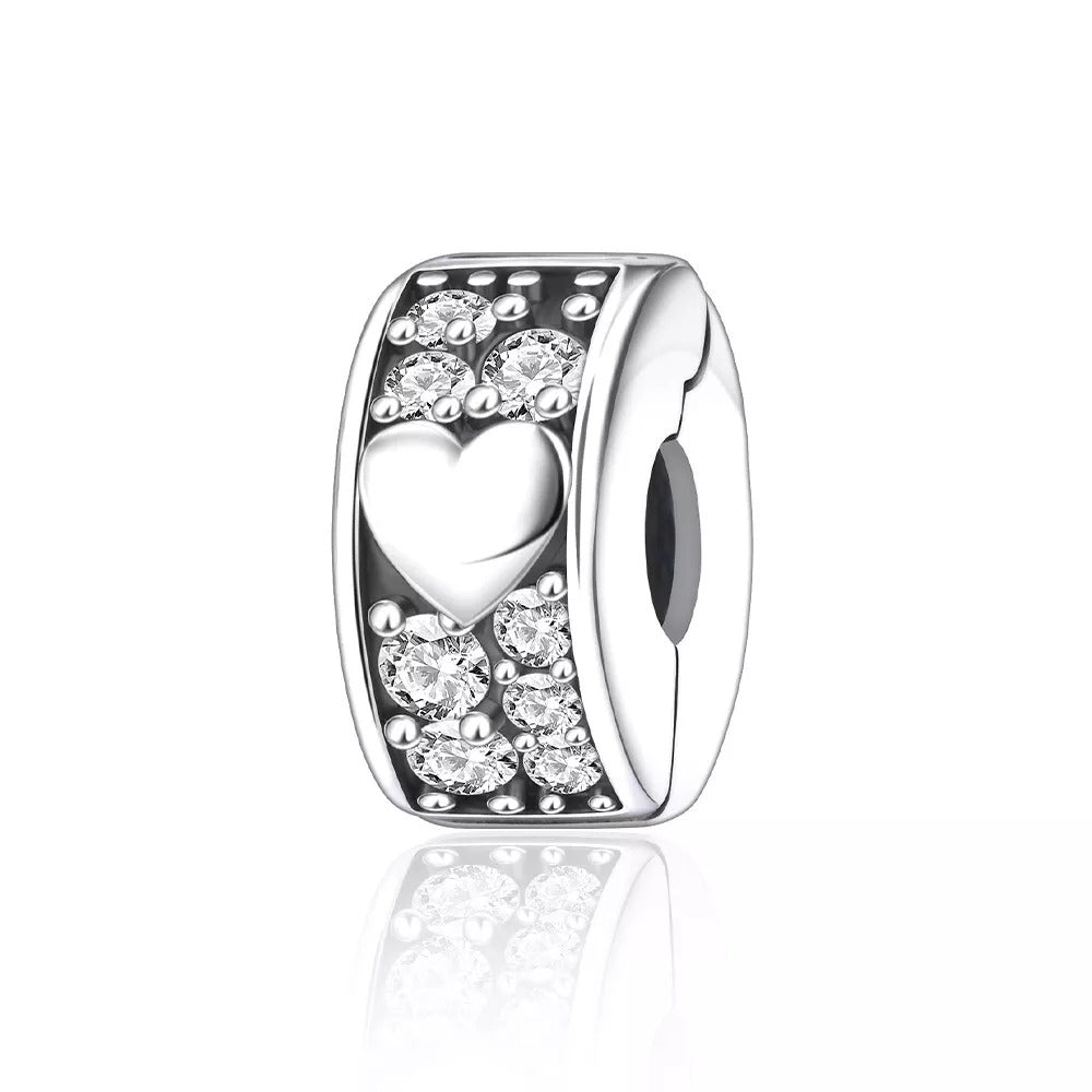 Heart Clip Stopper Charm Sterling Silver Charm Hallmarked S925 for Charm Bracelet and Necklace