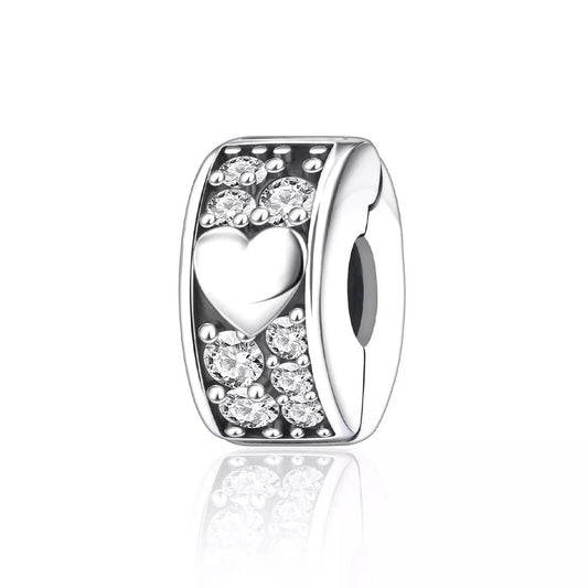 Heart Clip Stopper Charm Sterling Silver Charm Hallmarked S925 for Charm Bracelet and Necklace