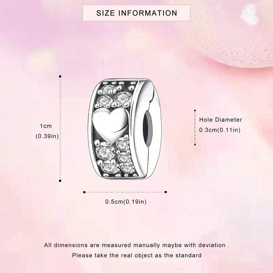 Heart Clip Stopper Charm Sterling Silver Charm Hallmarked S925 for Charm Bracelet and Necklace