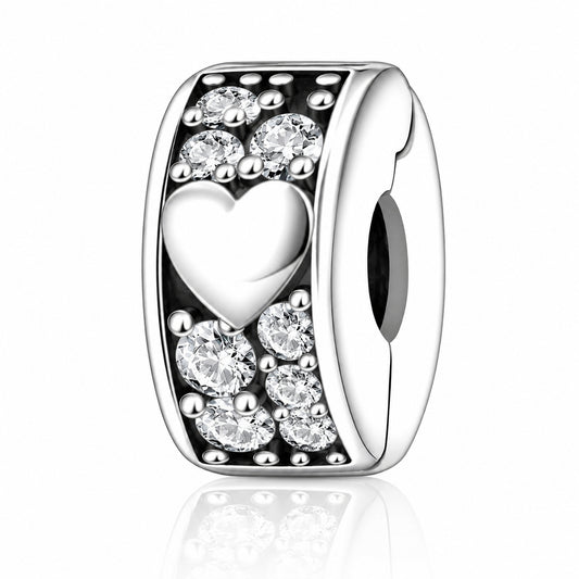 Heart Clip Stopper Charm Sterling Silver Charm Hallmarked S925 for Charm Bracelet and Necklace