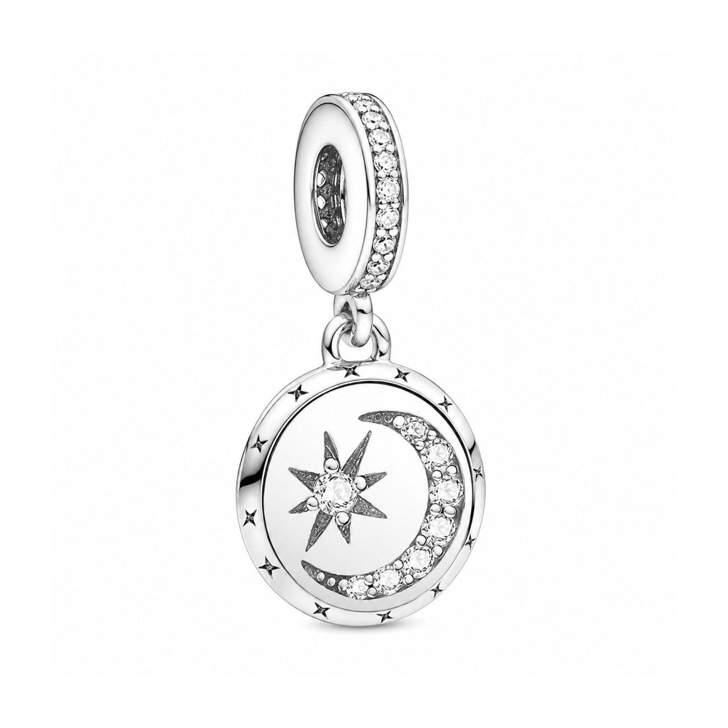 Sparkling Moon Star Dangle Sterling Silver Charm Hallmarked S925 for Charm Bracelet and Necklace