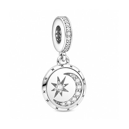 Sparkling Moon Star Dangle Sterling Silver Charm Hallmarked S925 for Charm Bracelet and Necklace