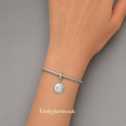 Sparkling Moon Star Dangle Sterling Silver Charm Hallmarked S925 for Charm Bracelet and Necklace