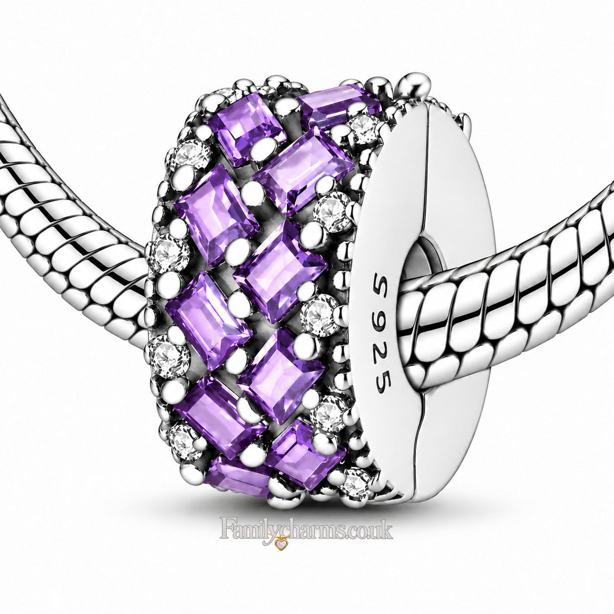 Sparkling Purple Clip Charm Hallmarked S925 for Charm Bracelet and Necklace