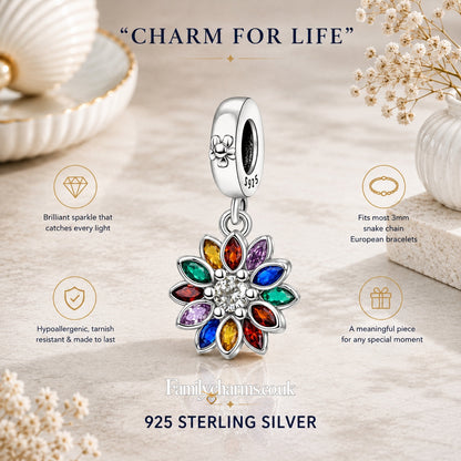 Sparkling Snowflake Pendant Charm Hallmarked S925 for Charm Bracelet and Necklace