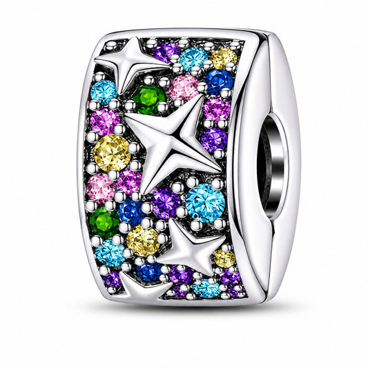 Sparkling Stars Clip Sterling Silver Charm Hallmarked S925 for Charm Bracelet and Necklace