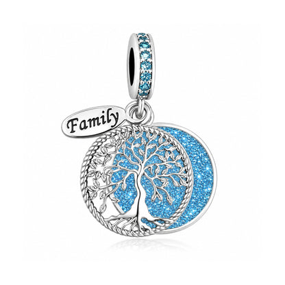 Sparkling Tree of Life Family Charm Blue Charm for Bracelet, S925 Sterling Silver