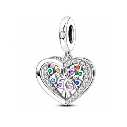Sparkling Tree of Life Heart Dangle Sterling Silver Charm Hallmarked S925 for Charm Bracelet and Necklace