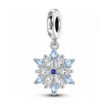 Sparkling Winter Snowflake Sterling Silver Charm Hallmarked S925 for Charm Bracelet and Necklace