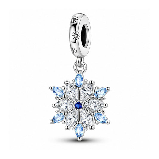 Sparkling Winter Snowflake Sterling Silver Charm Hallmarked S925 for Charm Bracelet and Necklace