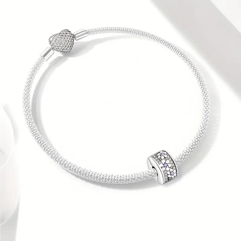 Sparkling Flower Clip Charm Sterling Silver Charm Hallmarked S925 for Charm Bracelet and Necklace