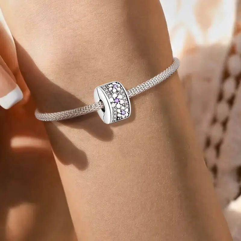 Sparkling Flower Clip Charm Sterling Silver Charm Hallmarked S925 for Charm Bracelet and Necklace