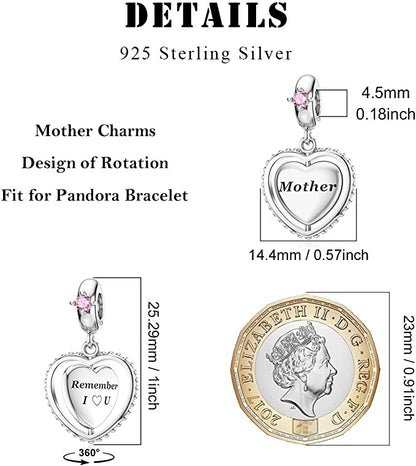 Spinning Mother Dangle Sterling Silver Charm Hallmarked S925 for Charm Bracelet and Necklace