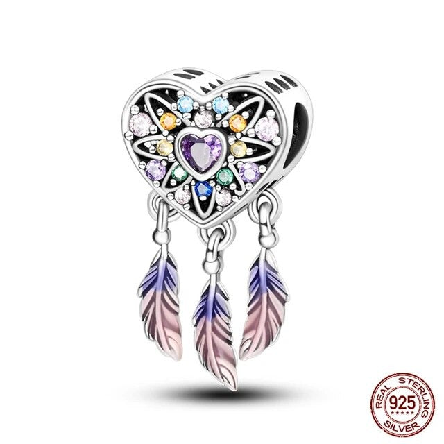 Spiritual Dreamcatcher Heart Sterling Silver Charm Hallmarked S925 for Charm Bracelet and Necklace
