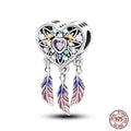 Spiritual Dreamcatcher Heart Sterling Silver Charm Hallmarked S925 for Charm Bracelet and Necklace