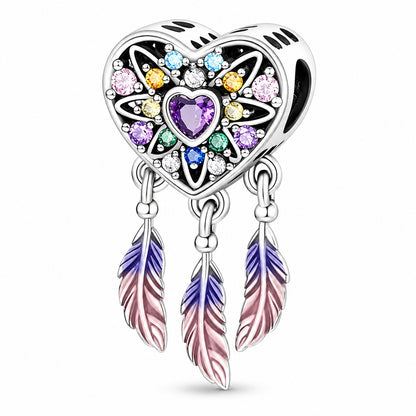 Spiritual Dreamcatcher Heart Sterling Silver Charm Hallmarked S925 for Charm Bracelet and Necklace