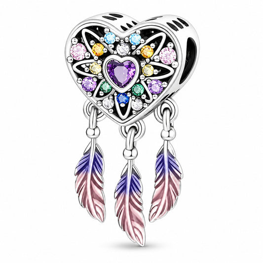 Spiritual Dreamcatcher Heart Sterling Silver Charm Hallmarked S925 for Charm Bracelet and Necklace