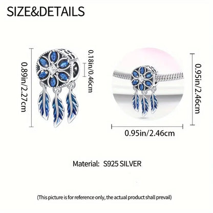 Spiritual Blue Dreamcatcher Bead Sterling Silver Charm Hallmarked S925 for Charm Bracelet and Necklace