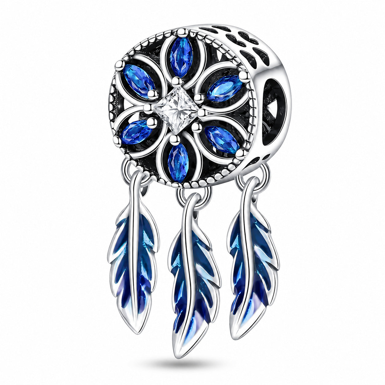 Spiritual Blue Dreamcatcher Bead Sterling Silver Charm Hallmarked S925 for Charm Bracelet and Necklace