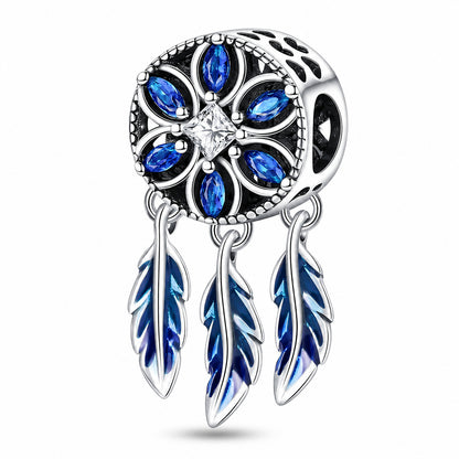 Spiritual Blue Dreamcatcher Bead Sterling Silver Charm Hallmarked S925 for Charm Bracelet and Necklace