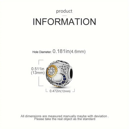 Star And Moon Round Bracelet Bead Sterling Silver Charm Hallmarked S925 for Charm Bracelet and Necklace