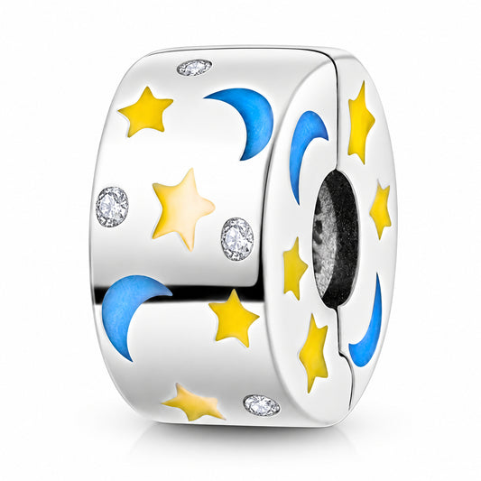 Star and Moon Glow in Dark Clip Sterling Silver Charm Hallmarked S925 for Charm Bracelet and Necklace