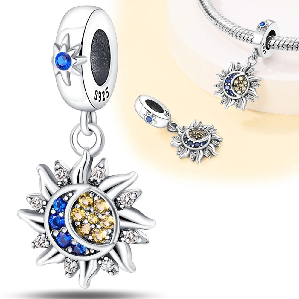 Star, Sun & Moon Pendant Charm for Bracelet, S925 Sterling Silver
