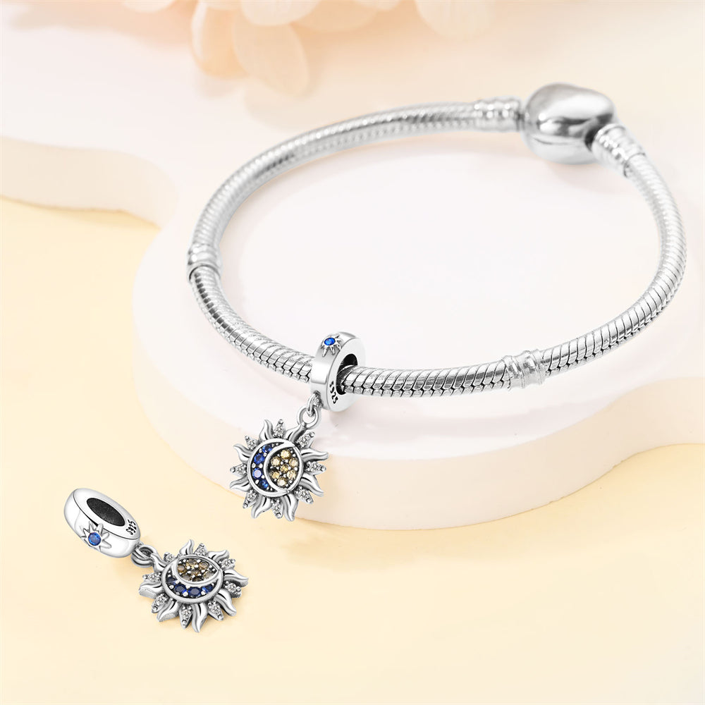 Star, Sun & Moon Pendant Charm for Bracelet, S925 Sterling Silver