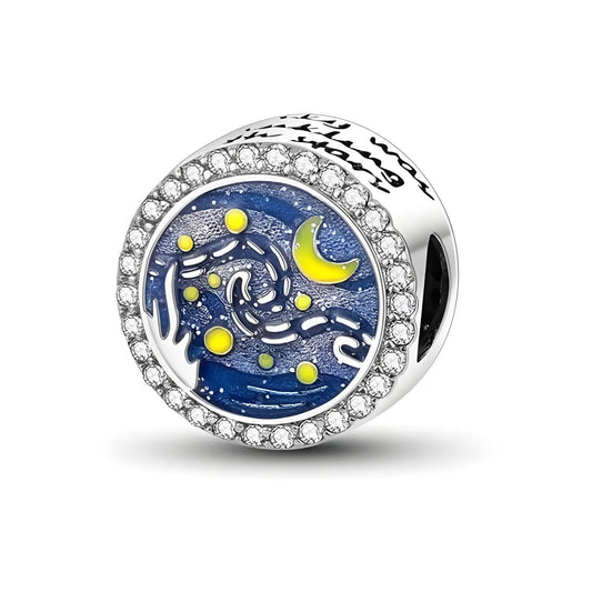 Starry Night Van Gogh Bead  Sterling Silver Charm Hallmarked S925 for Charm Bracelet and Necklace