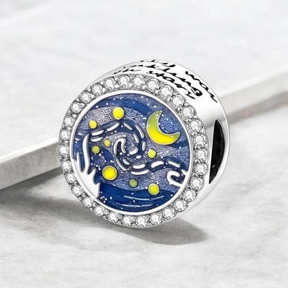 Starry Night Van Gogh Bead  Sterling Silver Charm Hallmarked S925 for Charm Bracelet and Necklace