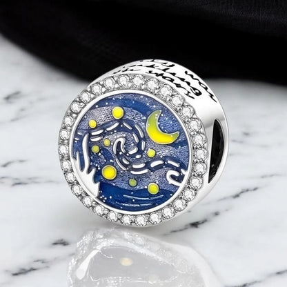 Starry Night Van Gogh Bead  Sterling Silver Charm Hallmarked S925 for Charm Bracelet and Necklace