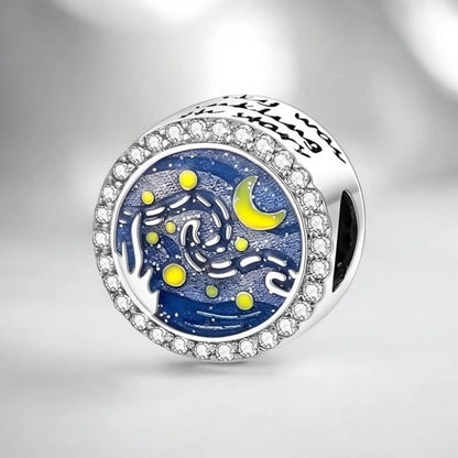 Starry Night Van Gogh Bead  Sterling Silver Charm Hallmarked S925 for Charm Bracelet and Necklace