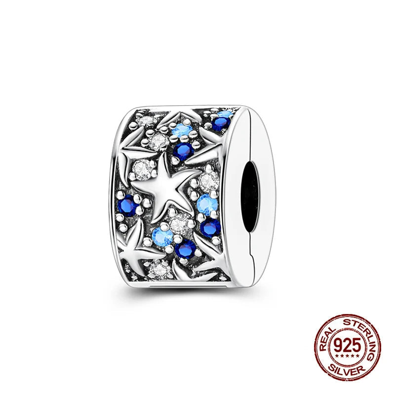 Starry Ocean Breeze Clip Charm Sterling Silver Charm Hallmarked S925 for Charm Bracelet and Necklace