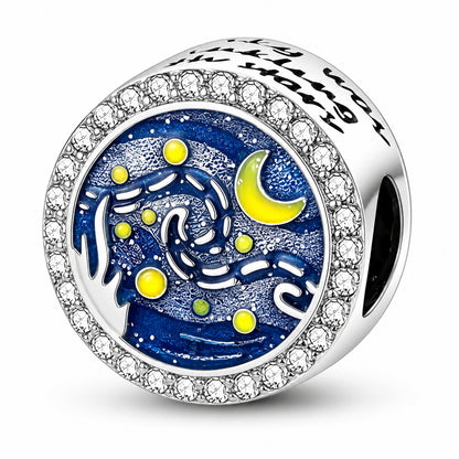 Starry Night Van Gogh Bead  Sterling Silver Charm Hallmarked S925 for Charm Bracelet and Necklace