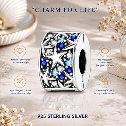 Starry Ocean Breeze Clip Charm Sterling Silver Charm Hallmarked S925 for Charm Bracelet and Necklace