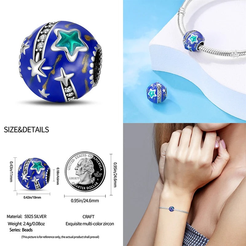 Stars and Galaxy Charm for Bracelet, S925 Sterling Silver
