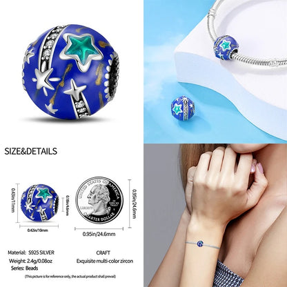 Stars and Galaxy Charm for Bracelet, S925 Sterling Silver
