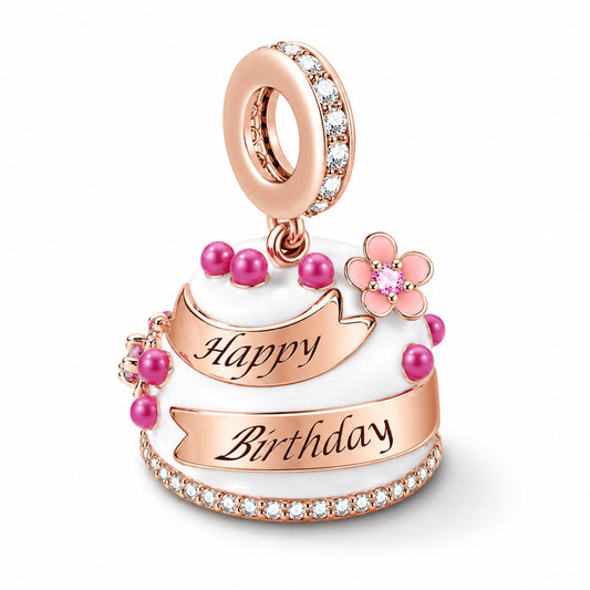 Happy Birthday Cake Dangle Sterling Silver Charm Hallmarked S925 for Charm Bracelet and Necklace