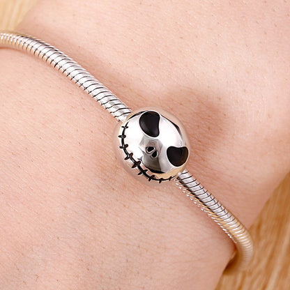 Stitched Skull Halloween Sterling Silver Charm Hallmarked S925 for Charm Bracelet and Necklace