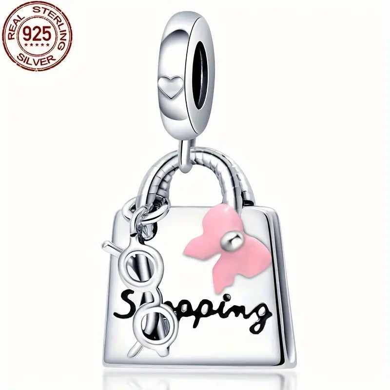 Stylish Handbag Dangle Sterling Silver Charm Hallmarked S925 for Charm Bracelet and Necklace