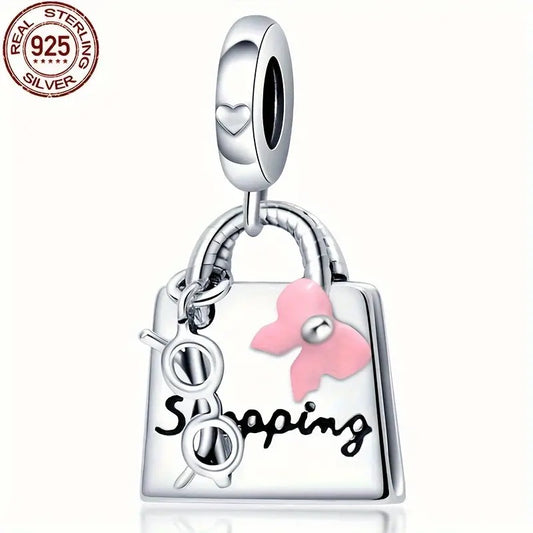 Stylish Handbag Dangle Sterling Silver Charm Hallmarked S925 for Charm Bracelet and Necklace
