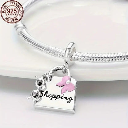 Stylish Handbag Dangle Sterling Silver Charm Hallmarked S925 for Charm Bracelet and Necklace