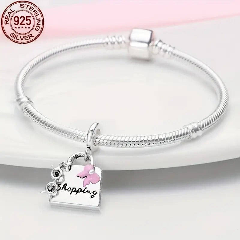 Stylish Handbag Dangle Sterling Silver Charm Hallmarked S925 for Charm Bracelet and Necklace