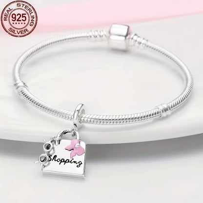 Stylish Handbag Dangle Sterling Silver Charm Hallmarked S925 for Charm Bracelet and Necklace