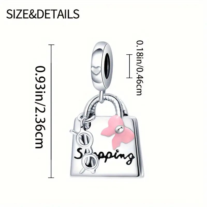 Stylish Handbag Dangle Sterling Silver Charm Hallmarked S925 for Charm Bracelet and Necklace